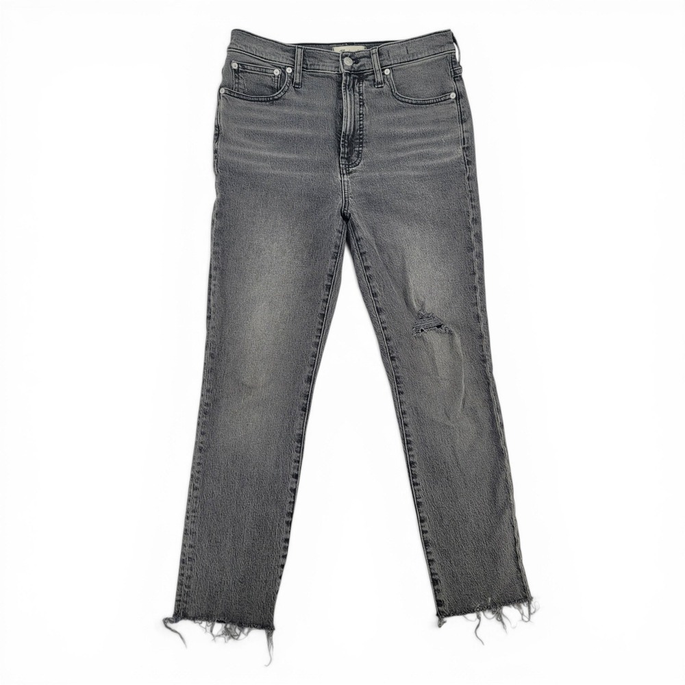 Madewell Womens 28 Black Gray Distressed Straight Leg Jeans‎ Raw Hem High Rise
